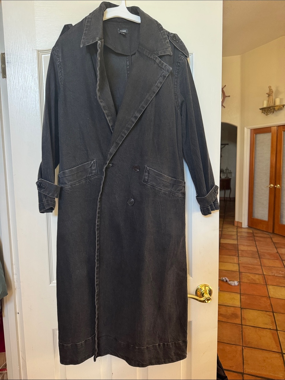Express Washed Black Women's Long Trench Coat